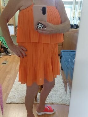 Bright Orange Pleated Strapless Romper
